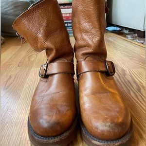 Frye Tan Leather Moto Harness Boots
